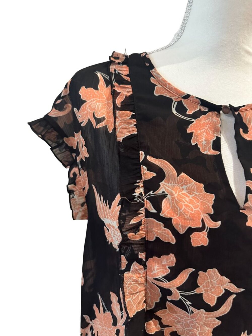 SCOTCH & SODA Black Pink Bird Floral Sheer Top Size XS - Picture 2 of 8
